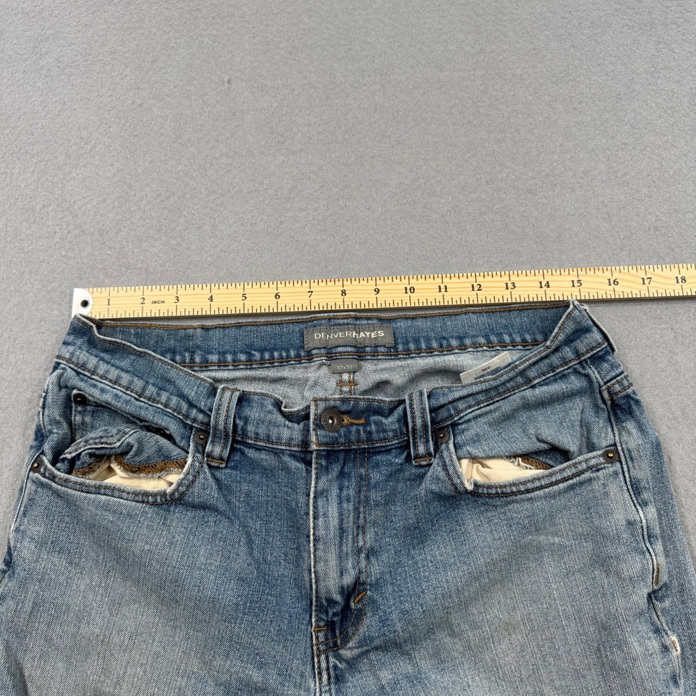 Denver Hayes Jeans Men's 32x32 Blue Light Wash Straight Leg Distressed Grunge - Picture 3 of 7